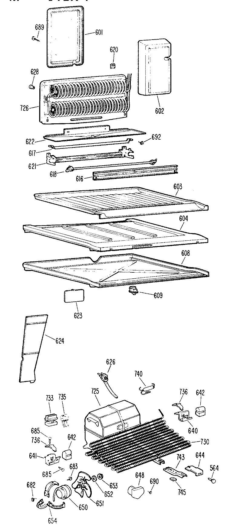 Section Diagram and Parts List for TBX18LFBR  General Electric Refrigerator