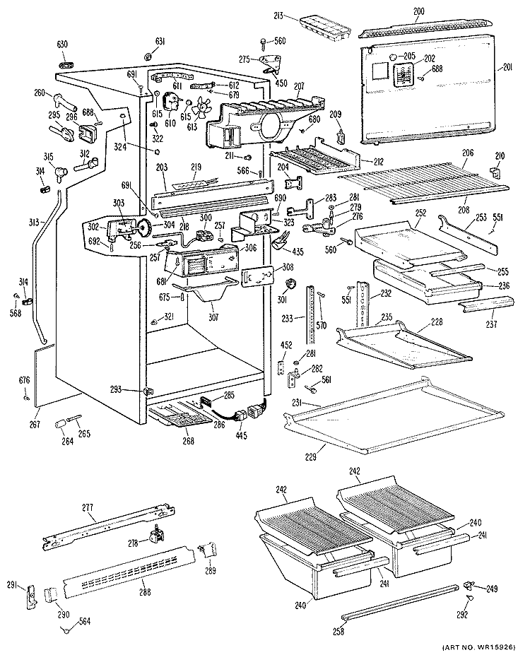 Section Diagram and Parts List for TBX18KFBR  General Electric Refrigerator