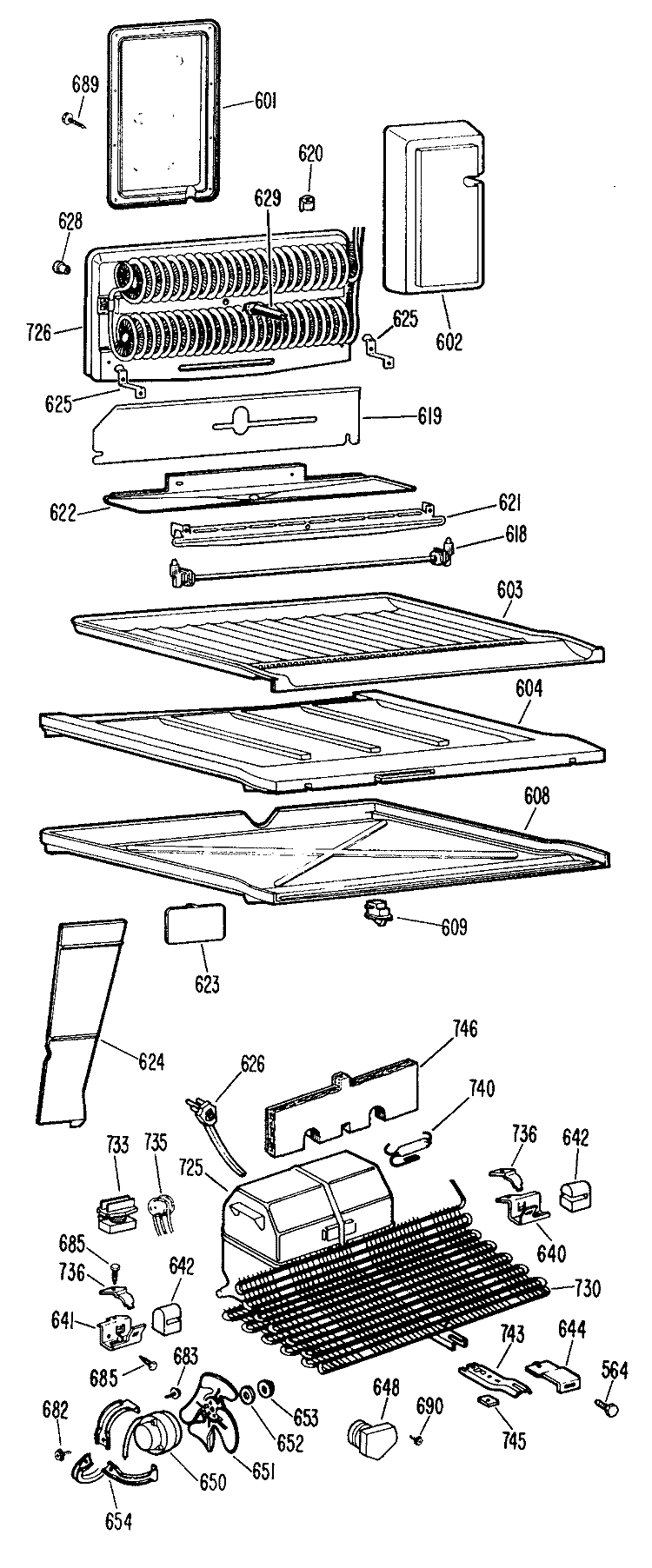 Section Diagram and Parts List for TBX23DFBR  General Electric Refrigerator