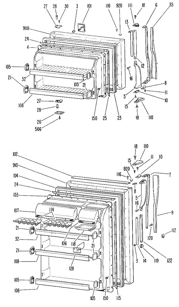 Section Diagram and Parts List for TBX23CFBR  General Electric Refrigerator