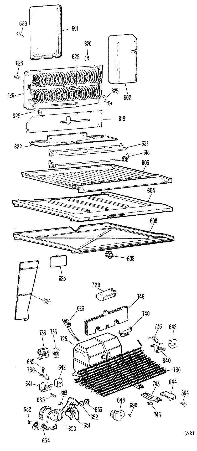 Section Diagram and Parts List for TBX23CFBR  General Electric Refrigerator