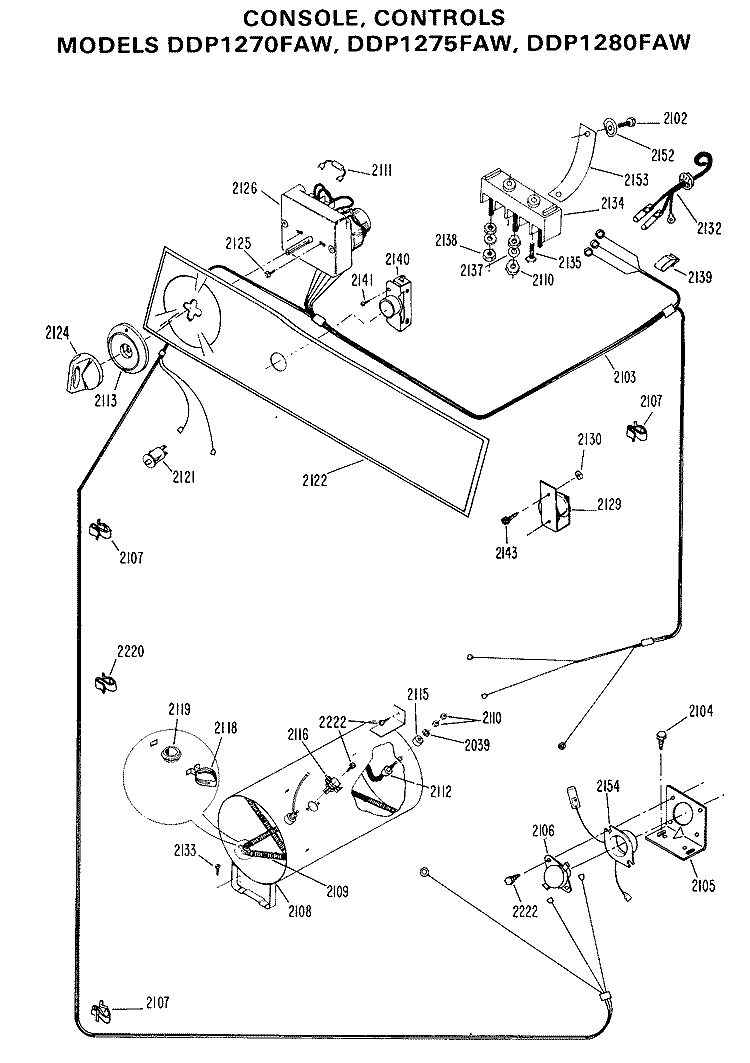 CONSOLE, CONTROLS Diagram and Parts List for DDP1270FAW  General Electric Dryer