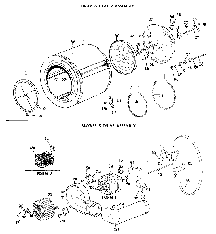 DRUM & HEATER ASSEMBLY Diagram and Parts List for DDE5300BBL  General Electric Dryer