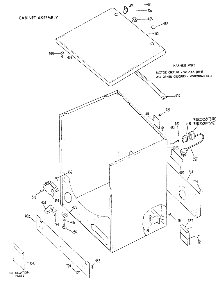 CABINET ASSEMBLY Diagram and Parts List for DDG6380BDL  General Electric Dryer