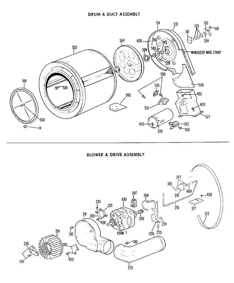 DRUM & DUCT ASSEMBLY Diagram and Parts List for DDG6380BDL  General Electric Dryer