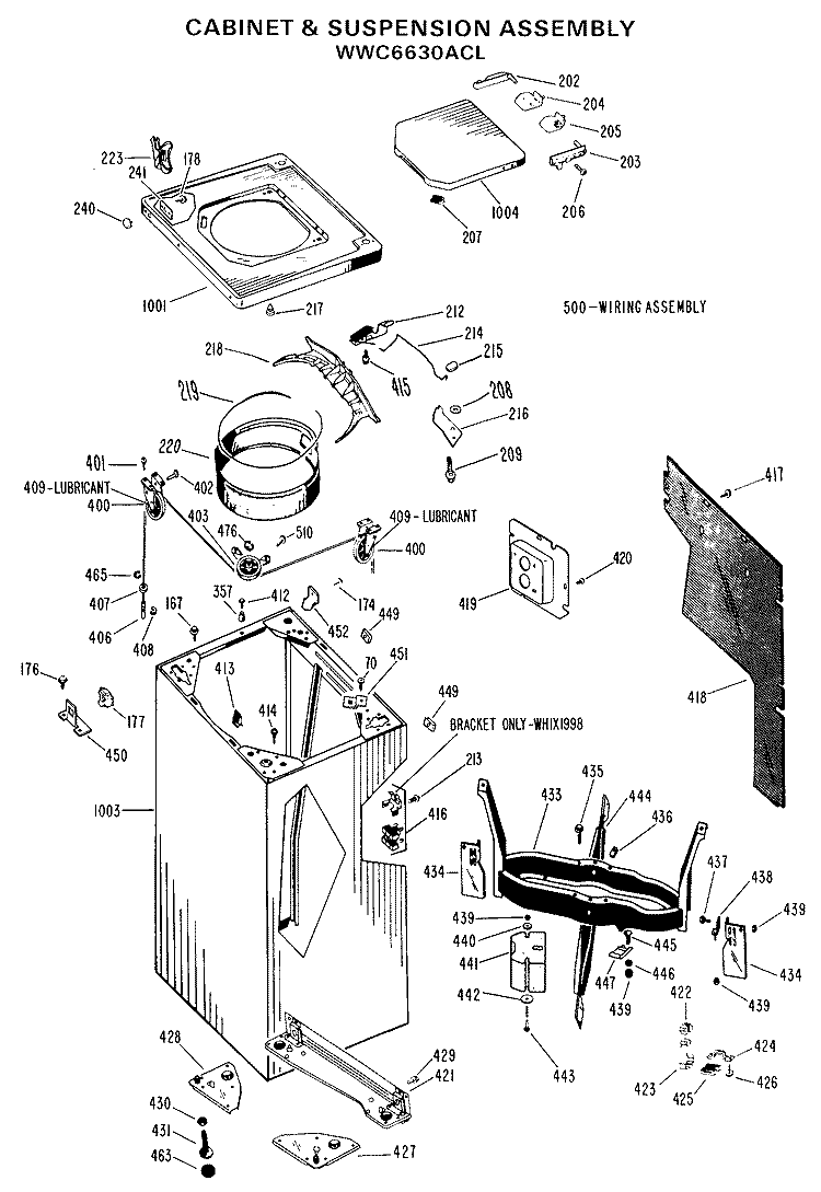 CABINET & SUSPENSION ASSEMBLY Diagram and Parts List for WWC6630ACL  General Electric Washer