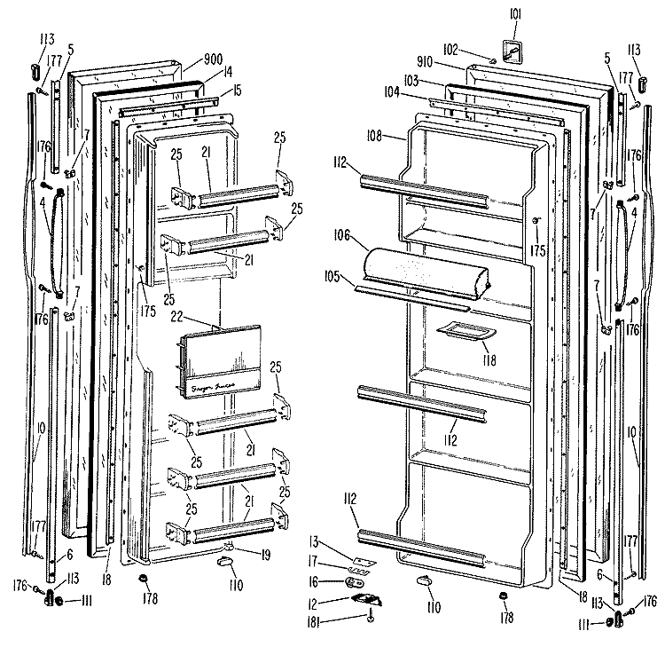 Section Diagram and Parts List for TFX20DFC  General Electric Refrigerator