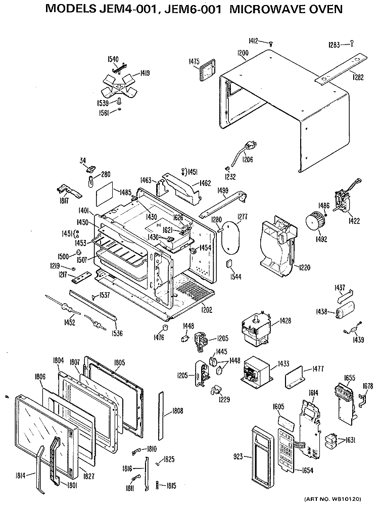 MICROWAVE OVEN Diagram and Parts List for JEM4001  General Electric Microwave
