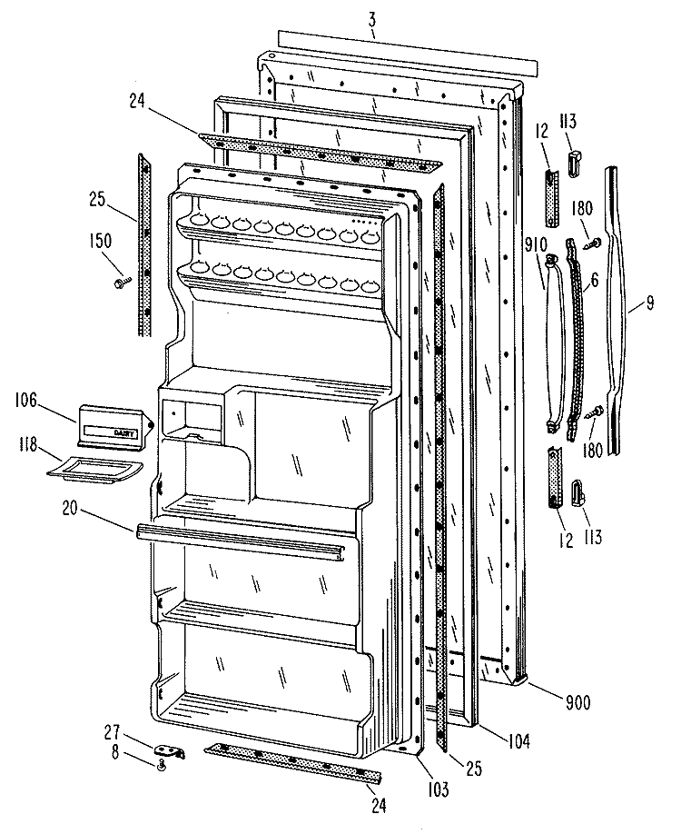 Section Diagram and Parts List for TA14SGBR  General Electric Refrigerator