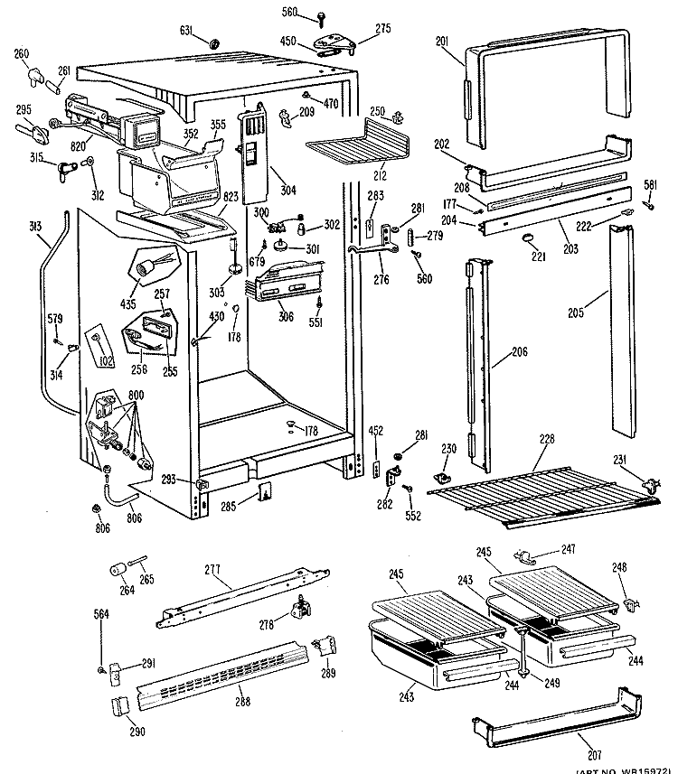 Section Diagram and Parts List for TBF16AGBR  General Electric Refrigerator