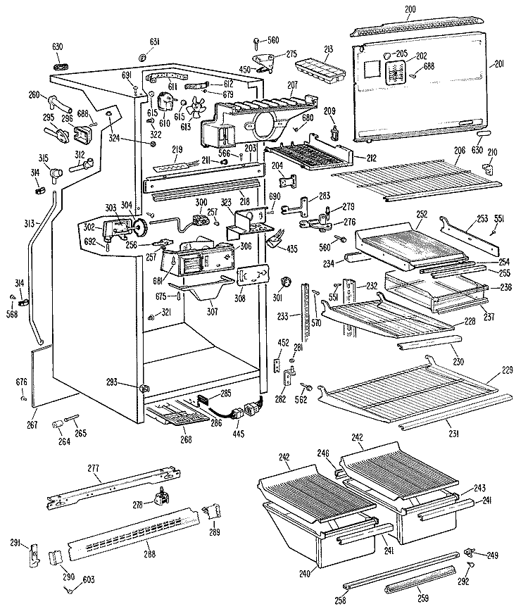 Section Diagram and Parts List for TBX18BGBR  General Electric Refrigerator
