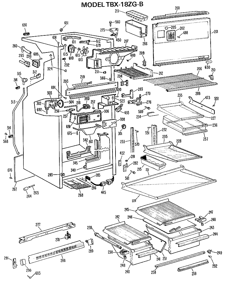 Section Diagram and Parts List for TBX18ZGBR  General Electric Refrigerator