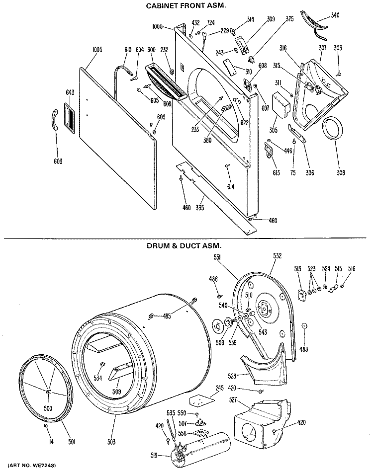 CABINET FRONT ASM. Diagram and Parts List for DDE9200GAL  General Electric Dryer