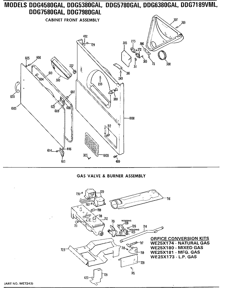 CABINET FRONT ASSEMBLY Diagram and Parts List for DDG5380GAL  General Electric Dryer