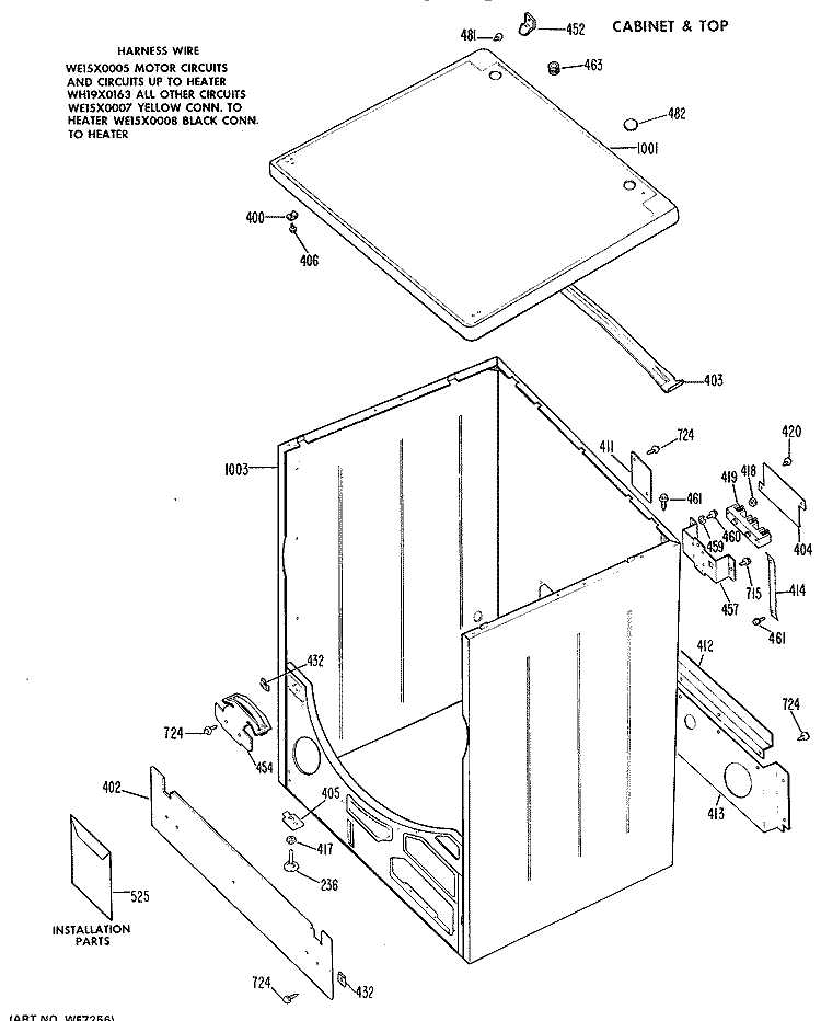 CABINET & TOP Diagram and Parts List for DDE5211GAL  General Electric Dryer