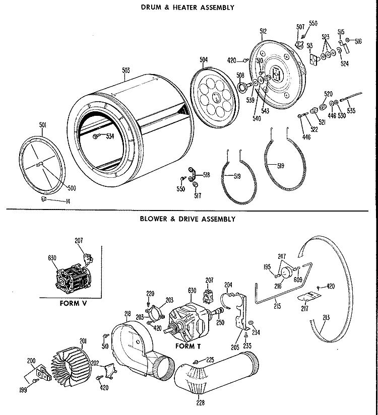 DRUM & HEATER ASSEMBLY Diagram and Parts List for DDE5211GAL  General Electric Dryer