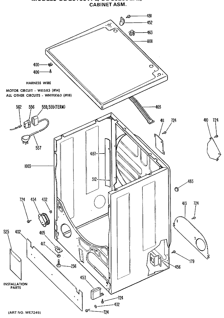 CABINET ASM. Diagram and Parts List for DDG9280GAL  General Electric Dryer