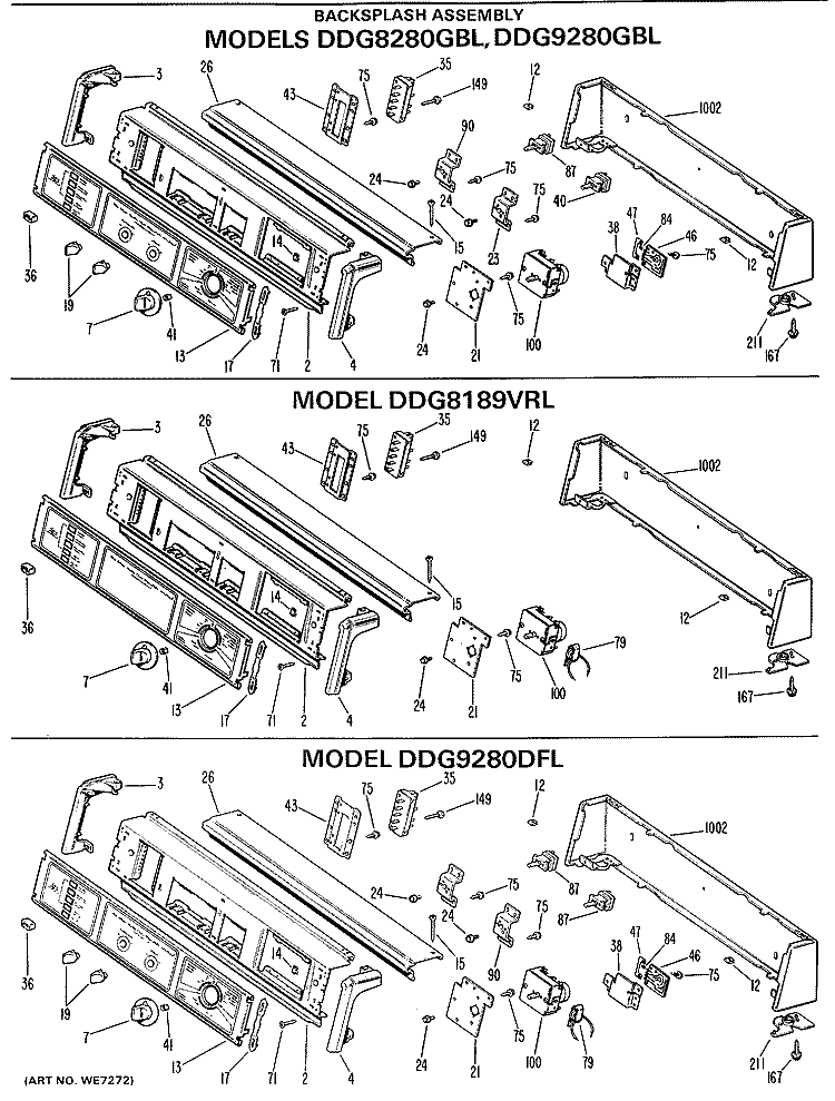 BACKSPLASH ASSEMBLY Diagram and Parts List for DDG9280DFL  General Electric Dryer