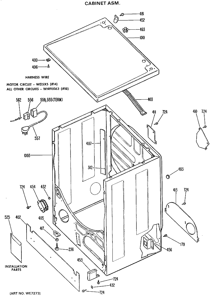 CABINET ASM. Diagram and Parts List for DDG9280DFL  General Electric Dryer