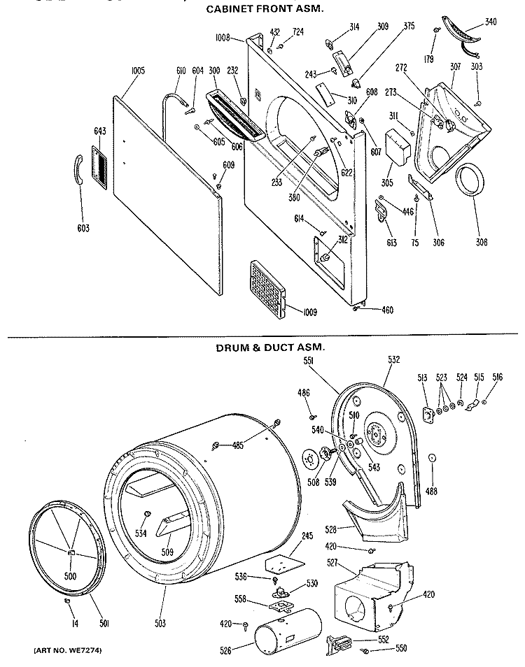 CABINET FRONT ASM. Diagram and Parts List for DDG9280DFL  General Electric Dryer