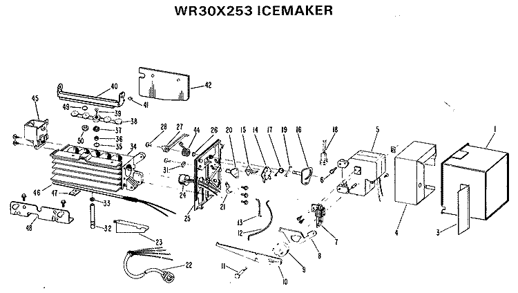ICEMAKER Diagram and Parts List for WR30X253  General Electric Ice Maker