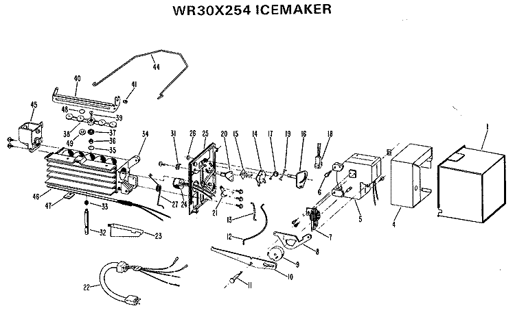 ICEMAKER Diagram and Parts List for WR30X254  General Electric Ice Maker
