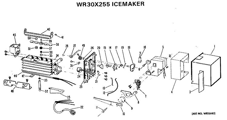ICEMAKER Diagram and Parts List for WR30X255  General Electric Ice Maker