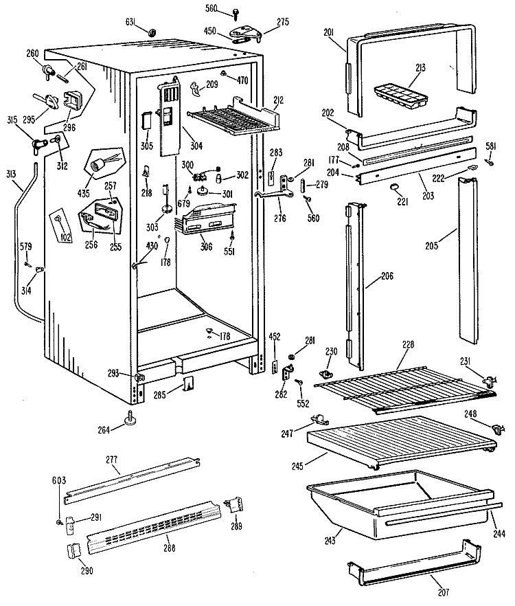 Section Diagram and Parts List for TBF16XGBR  General Electric Refrigerator