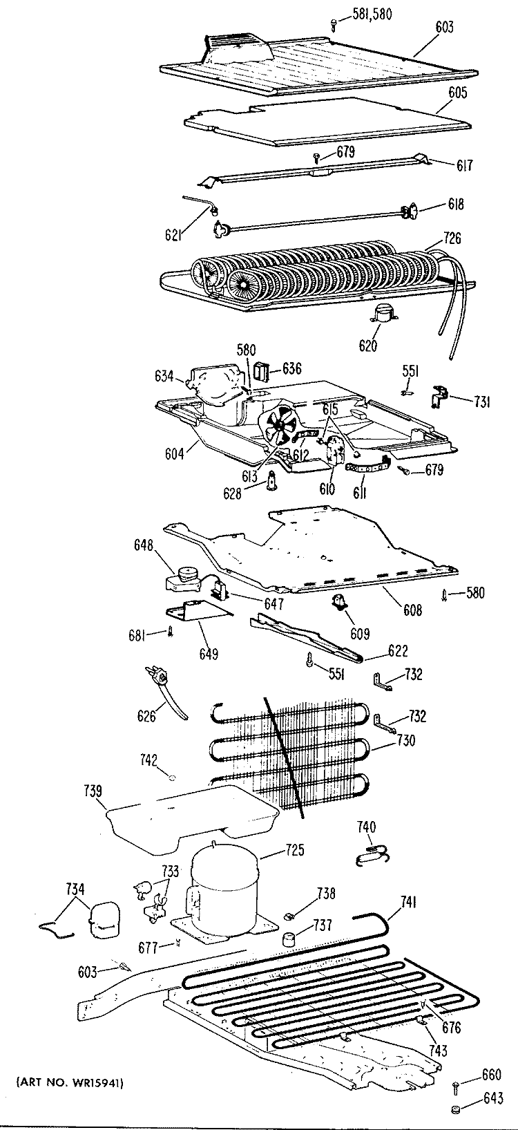 Section Diagram and Parts List for TBF16XGBR  General Electric Refrigerator