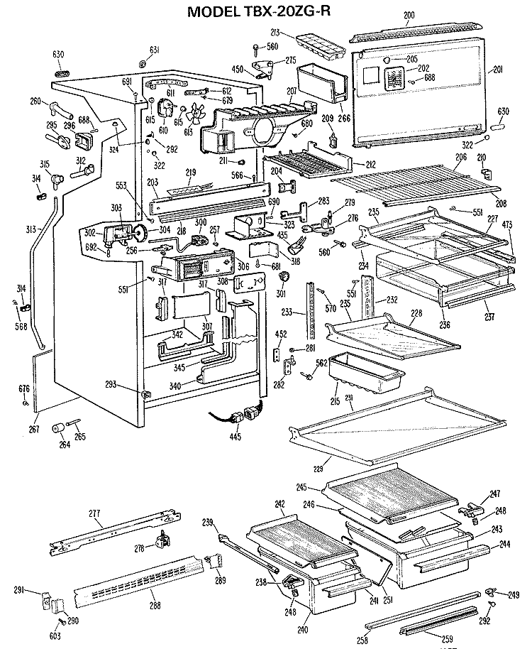 Section Diagram and Parts List for TBX20ZGRR  General Electric Refrigerator
