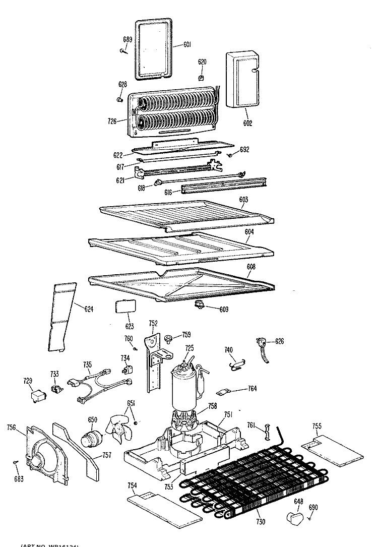 Section Diagram and Parts List for TBX20ZGRR  General Electric Refrigerator