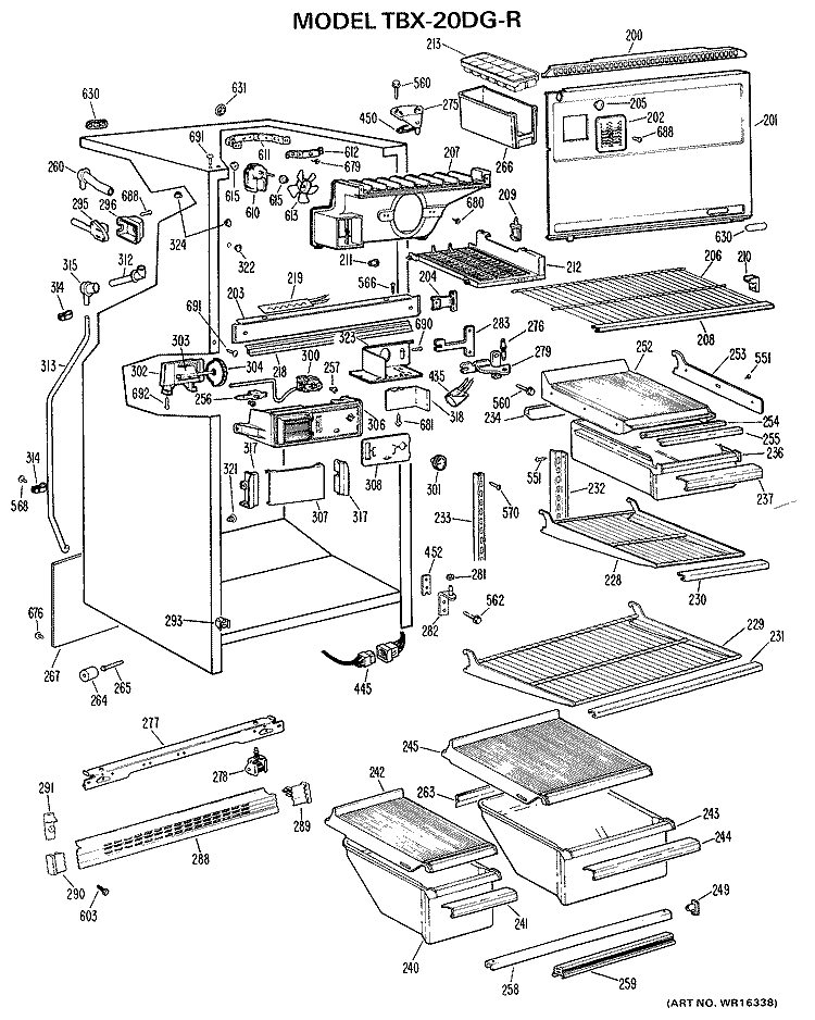 Section Diagram and Parts List for TBX20DGRR  General Electric Refrigerator