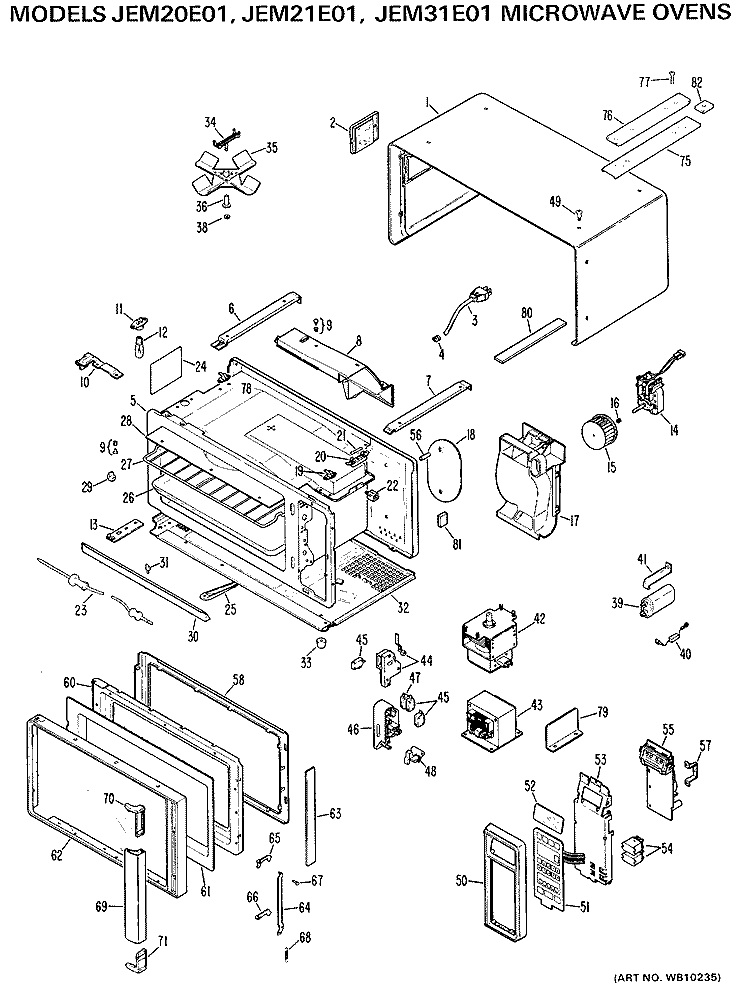 MICROWAVE OVEN Diagram and Parts List for JEM21E01  General Electric Microwave