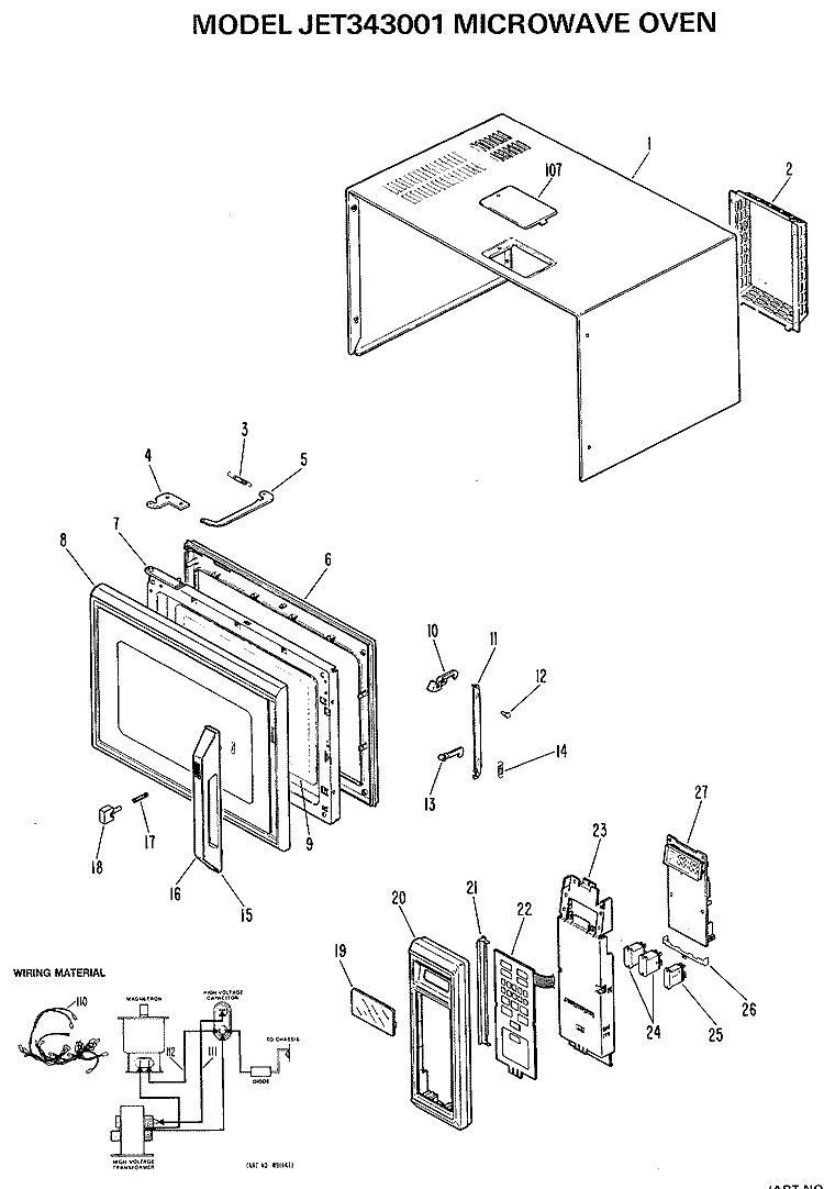 MICROWAVE OVEN Diagram and Parts List for JET343001  General Electric Microwave
