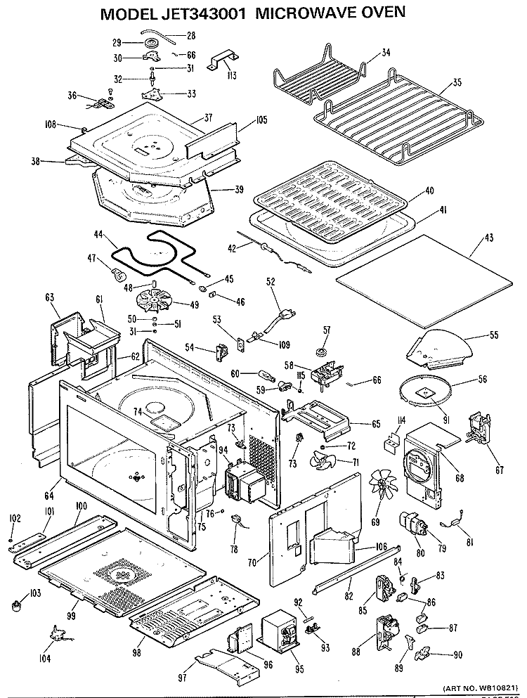 MICROWAVE OVEN Diagram and Parts List for JET343001  General Electric Microwave