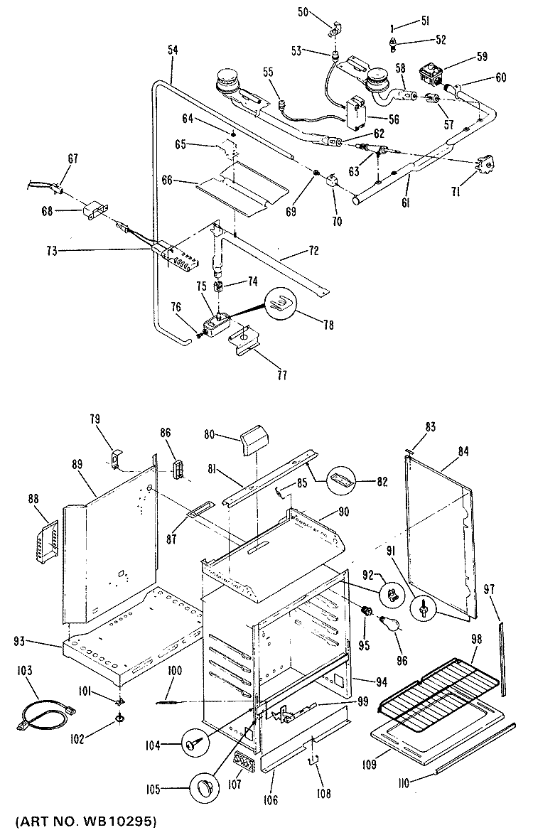 Section Diagram and Parts List for JGBS16EH1  General Electric Range