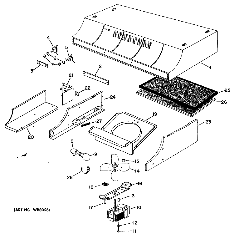 Section Diagram and Parts List for JN30*01  General Electric Range Hood