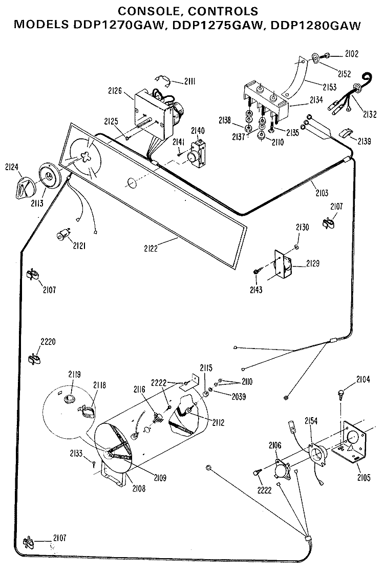 CONSOLE, CONTROLS Diagram and Parts List for DDP1280GAW  General Electric Dryer