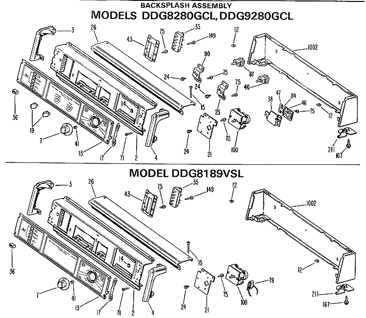 BACKSPLASH ASSEMBLY Diagram and Parts List for DDG9280GCL  General Electric Dryer