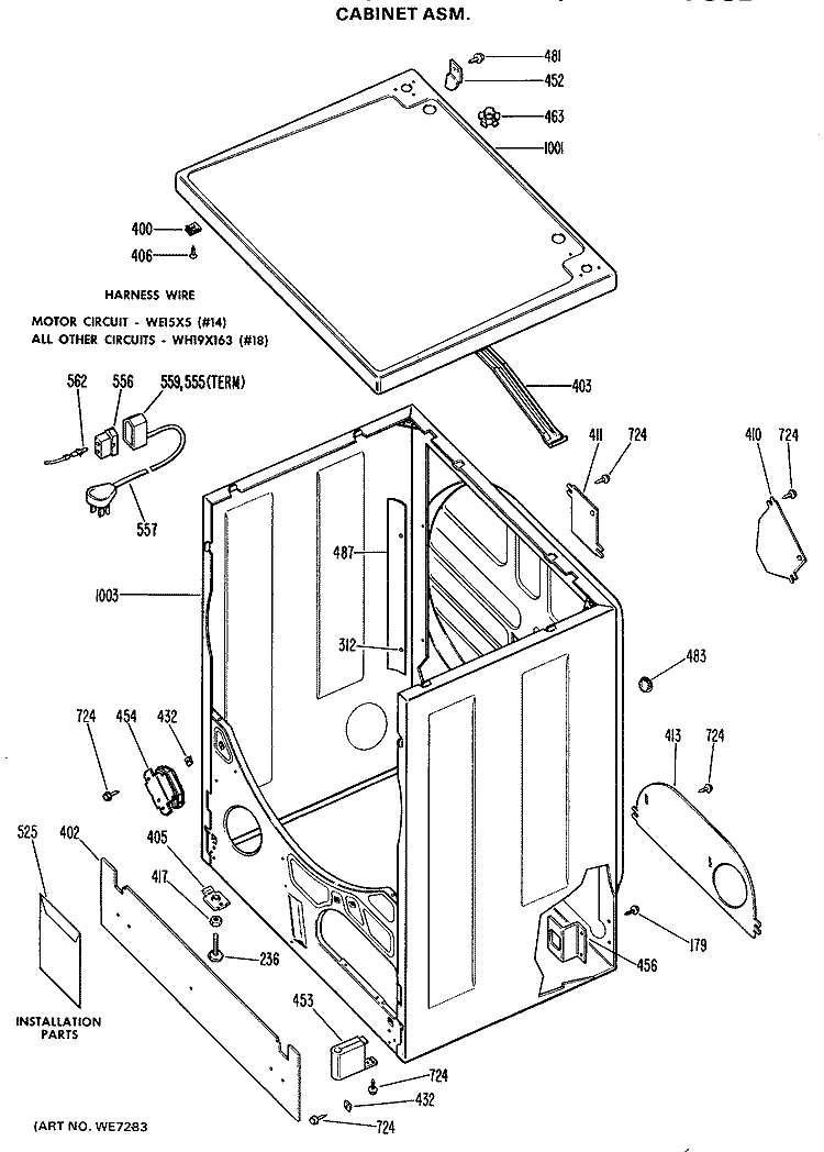 CABINET ASM Diagram and Parts List for DDG9280GCL  General Electric Dryer