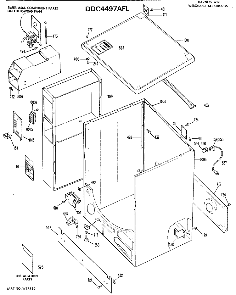 Section Diagram and Parts List for DDC4498AFL  General Electric Dryer