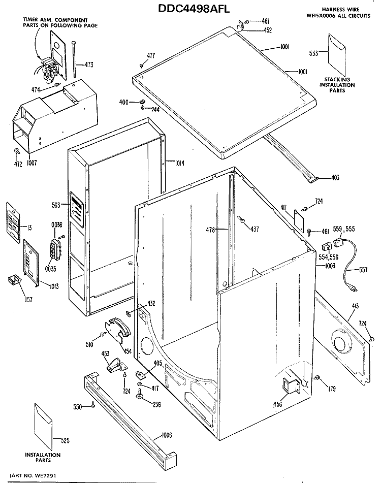 Section Diagram and Parts List for DDC4498AFL  General Electric Dryer