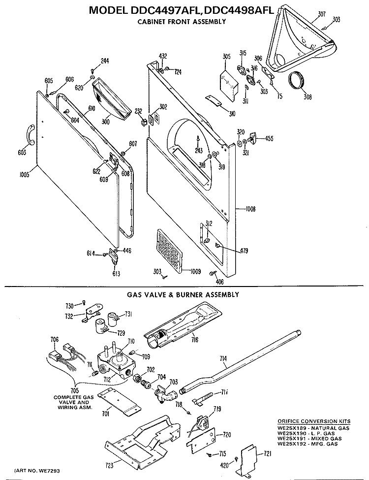 CABINET FRONT ASSEMBLY Diagram and Parts List for DDC4498AFL  General Electric Dryer