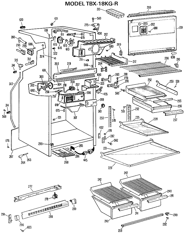 Section Diagram and Parts List for TBX18KGRR  General Electric Refrigerator