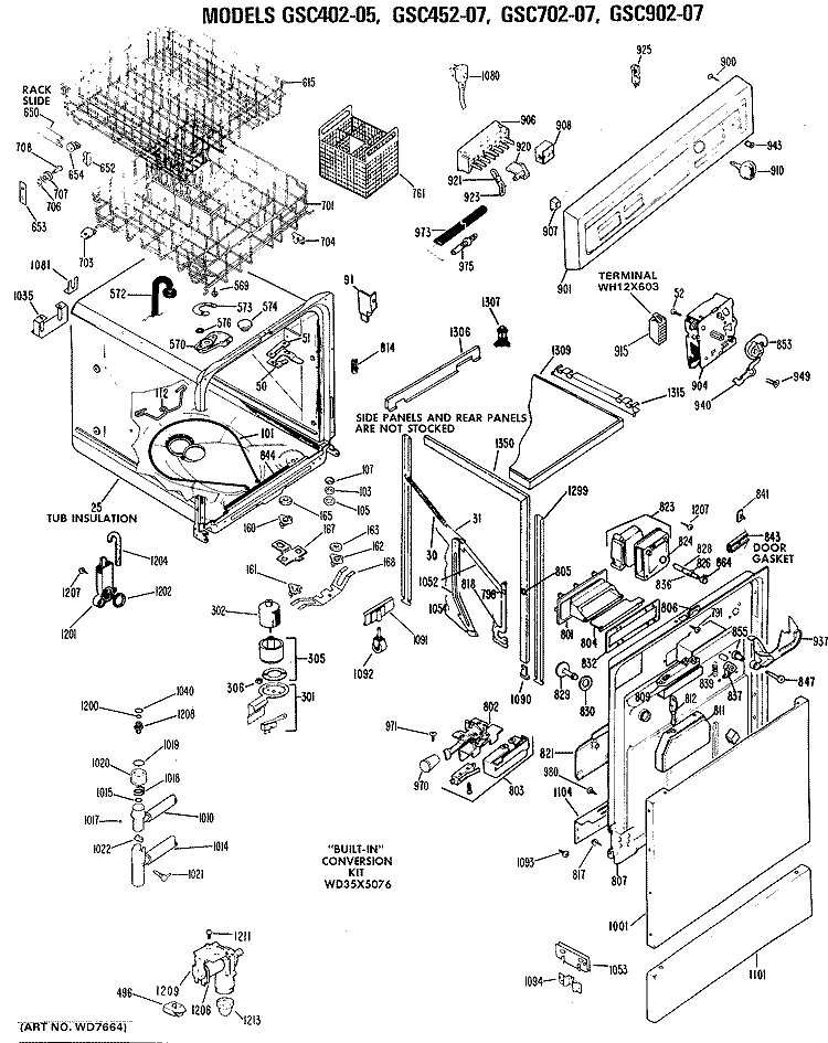 Section Diagram and Parts List for GSC402-05  General Electric Dishwasher
