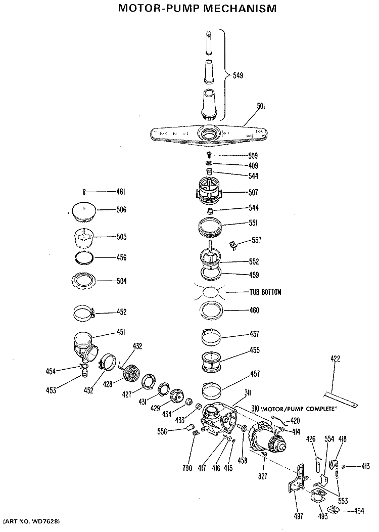 MOTOR - PUMP MECHANISM Diagram and Parts List for GSC402-05  General Electric Dishwasher