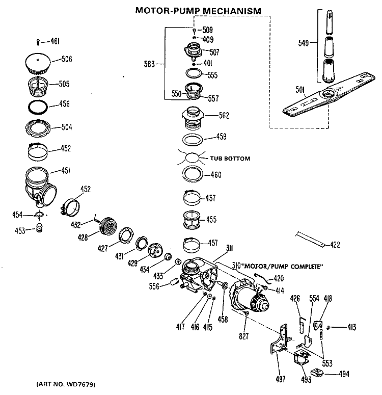 MOTOR - PUMP MECHANISM Diagram and Parts List for GSC702-06  General Electric Dishwasher