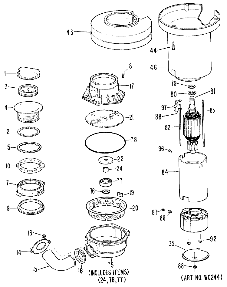 Section Diagram and Parts List for GFC1000-02  General Electric Food Waste Disposer