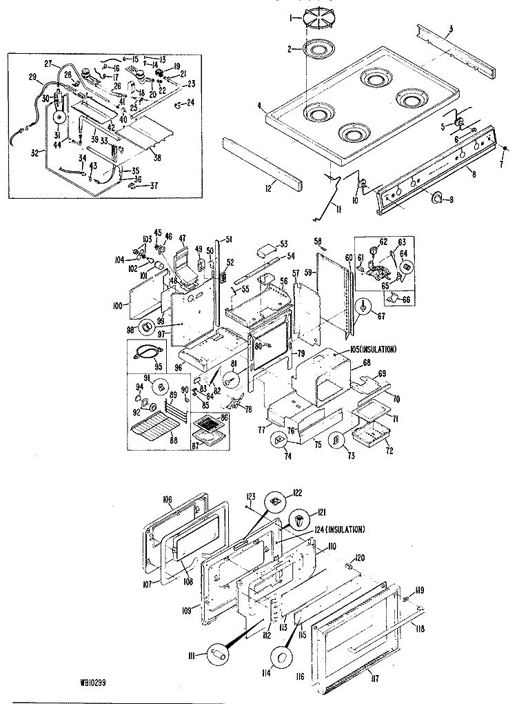Section Diagram and Parts List for JGHC66GEH1  General Electric Range