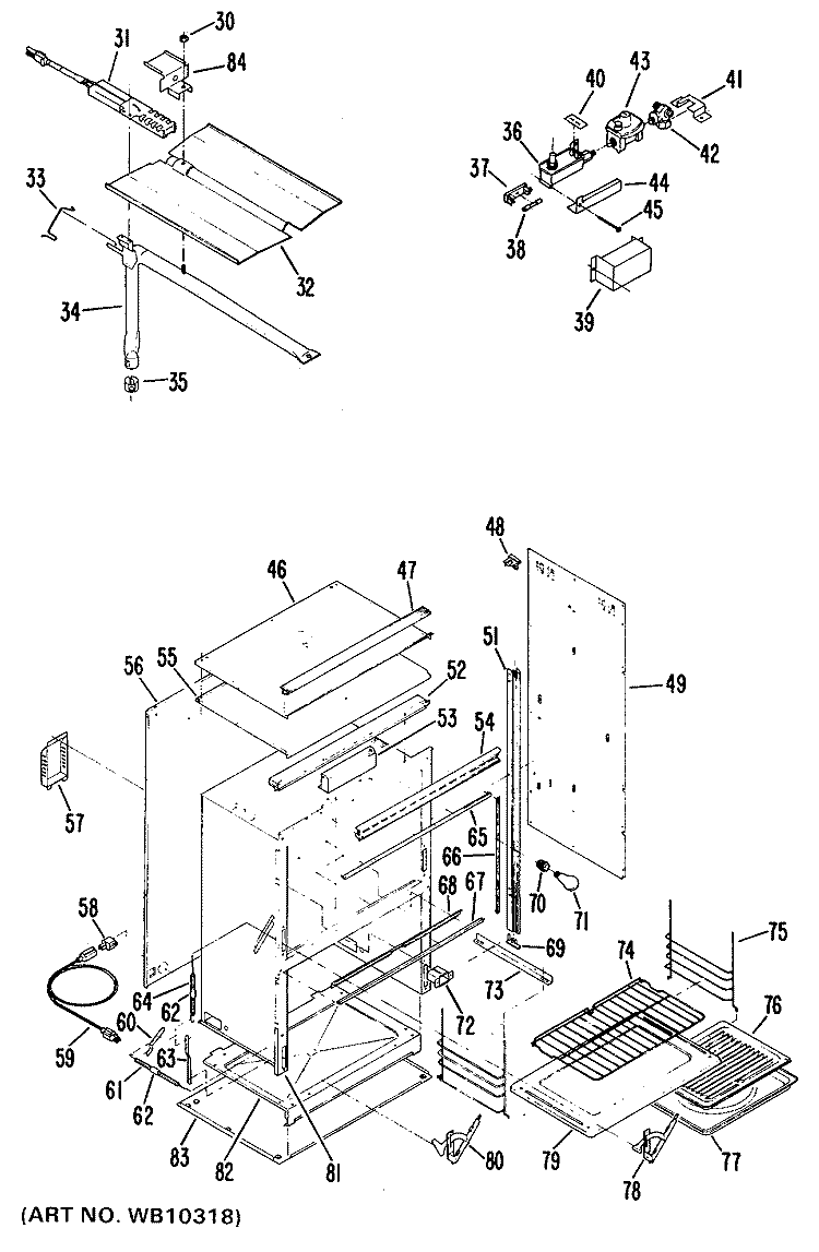24" GAS BUILT - IN OVEN Diagram and Parts List for JGKC16GEH1  General Electric Range